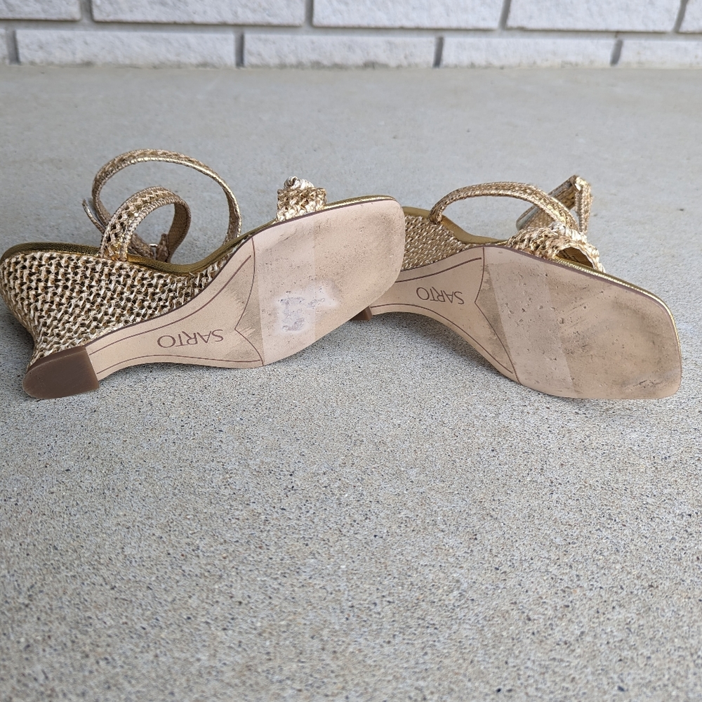 SARTO by Franco Sarto wrap ankle strap woven metallic wedge heel sandal 6 - Picture 9 of 10